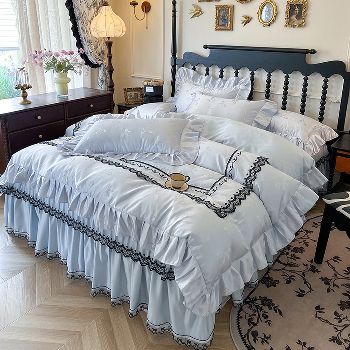 91家纺网 家纺一手货源 找家纺 （总）网红馆（ck家纺）2025新款提花蕾丝边床裙四件套-相思蝶