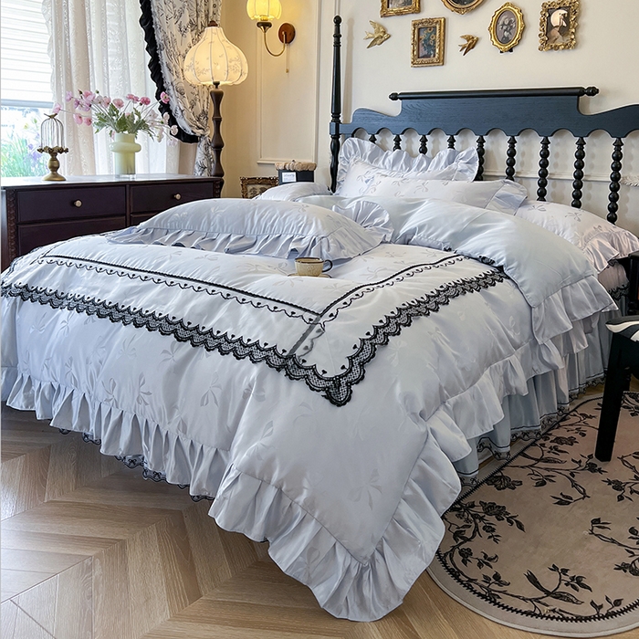 91家纺网 家纺一手货源 找家纺 （总）网红馆（ck家纺）2025新款提花蕾丝边床裙四件套-相思蝶