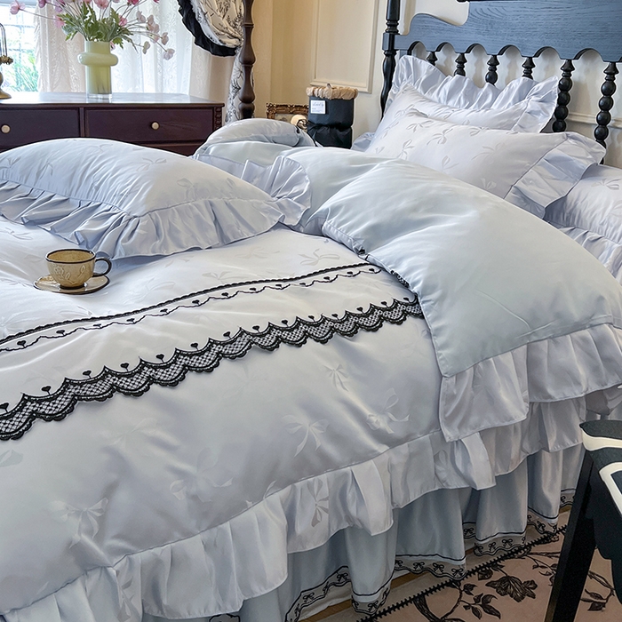 91家纺网 家纺一手货源 找家纺 （总）网红馆（ck家纺）2025新款提花蕾丝边床裙四件套-相思蝶