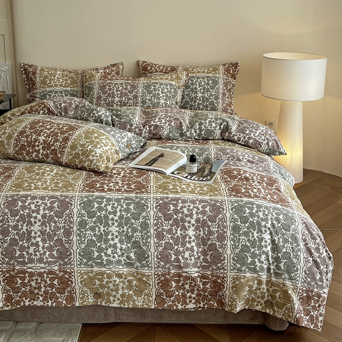 91家纺网 家纺一手货源 找家纺 仟网汇  2025新款亚麻纽扣款四件套 美好时光