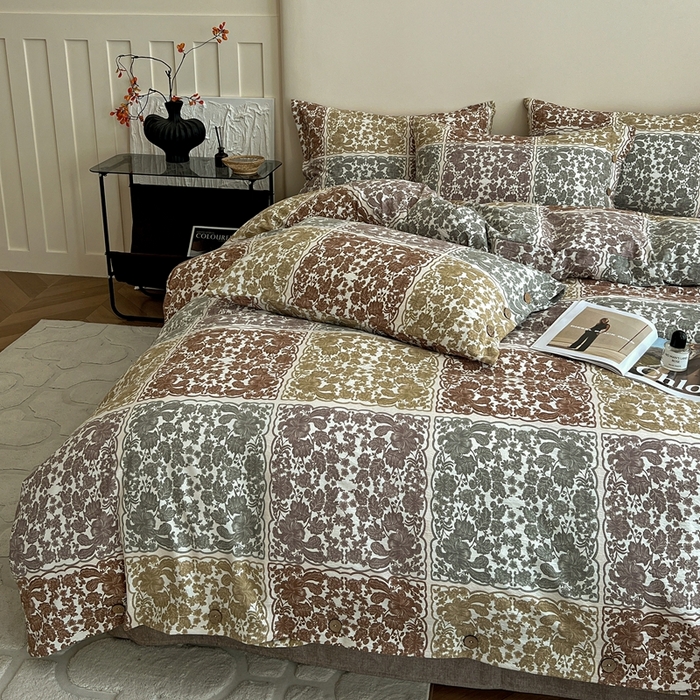 91家纺网 家纺一手货源 找家纺 仟网汇  2025新款亚麻纽扣款四件套 美好时光