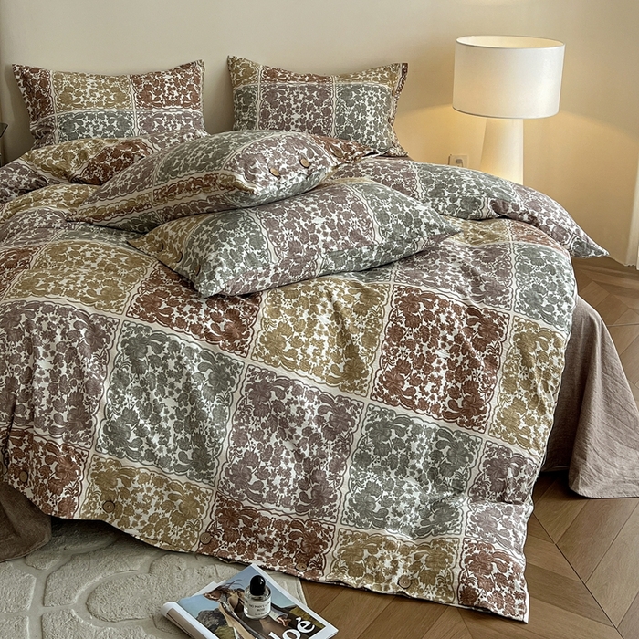 91家纺网 家纺一手货源 找家纺 仟网汇  2025新款亚麻纽扣款四件套 美好时光