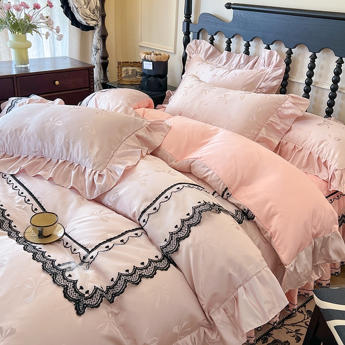 网红馆（ck家纺）2025新款提花蕾丝边床裙四件套-相思蝶 相思蝶-粉