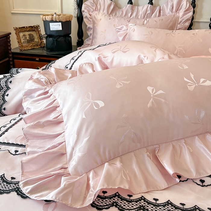 91家纺网 家纺一手货源 找家纺 网红馆（ck家纺）2025新款提花蕾丝边床裙四件套-相思蝶 相思蝶-粉