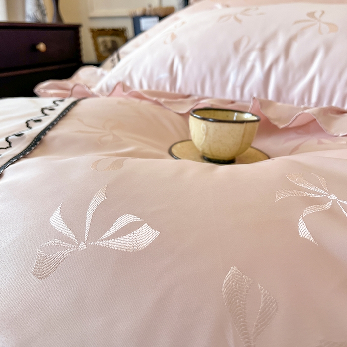 91家纺网 家纺一手货源 找家纺 网红馆（ck家纺）2025新款提花蕾丝边床裙四件套-相思蝶 相思蝶-粉