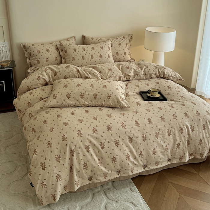 91家纺网 家纺一手货源 找家纺 仟网汇  2025新款亚麻纽扣款四件套 秋意