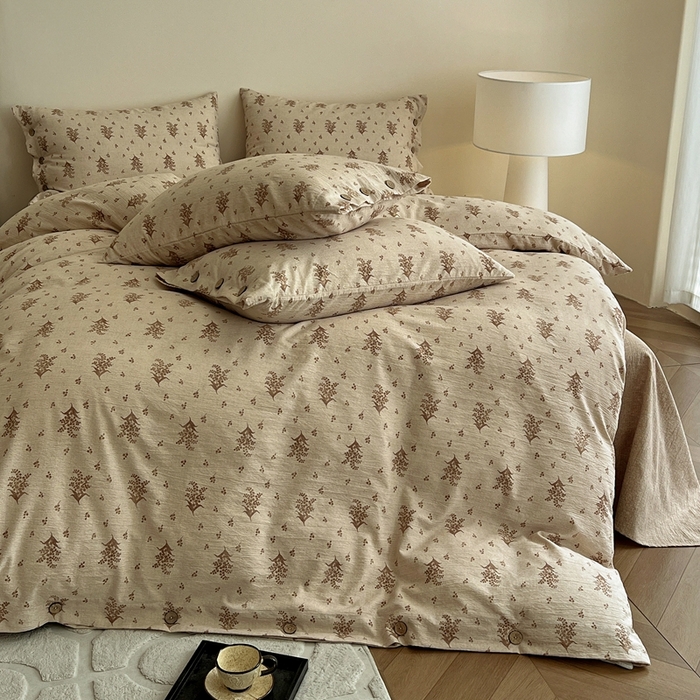 91家纺网 家纺一手货源 找家纺 仟网汇  2025新款亚麻纽扣款四件套 秋意