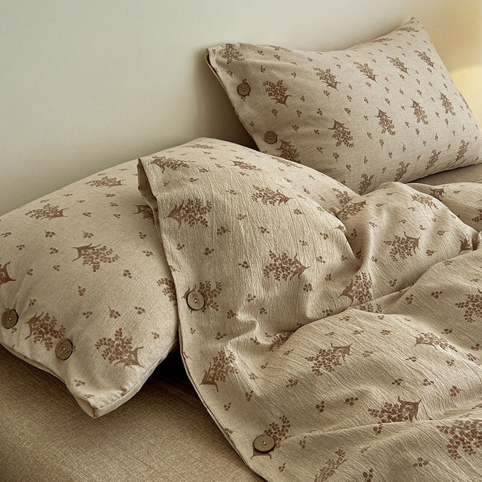 91家纺网 家纺一手货源 找家纺 仟网汇  2025新款亚麻纽扣款四件套 秋意