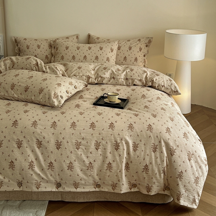 91家纺网 家纺一手货源 找家纺 仟网汇  2025新款亚麻纽扣款四件套 秋意