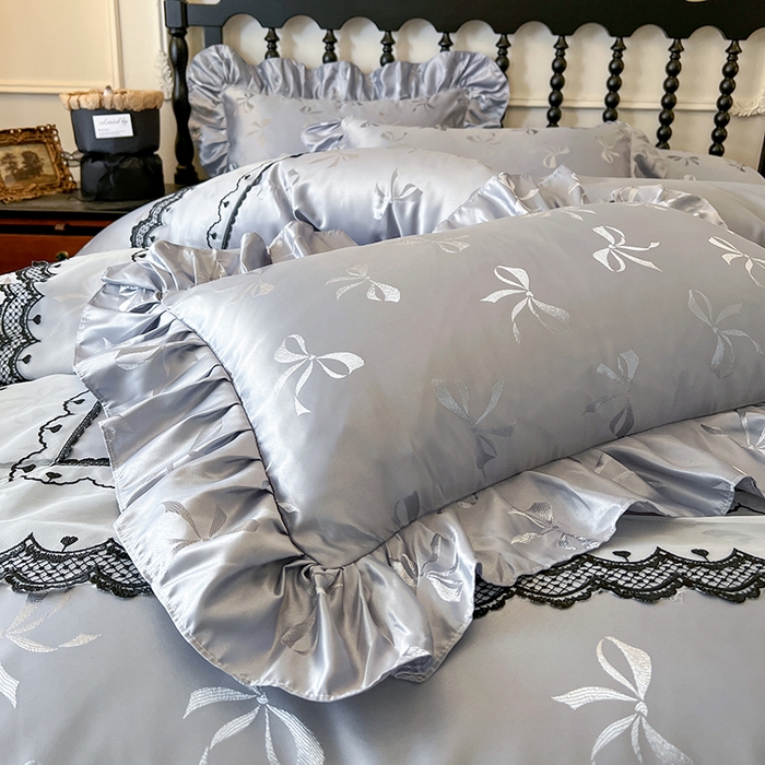 91家纺网 家纺一手货源 找家纺 网红馆（ck家纺）2025新款提花蕾丝边床裙四件套-相思蝶 相思蝶-灰