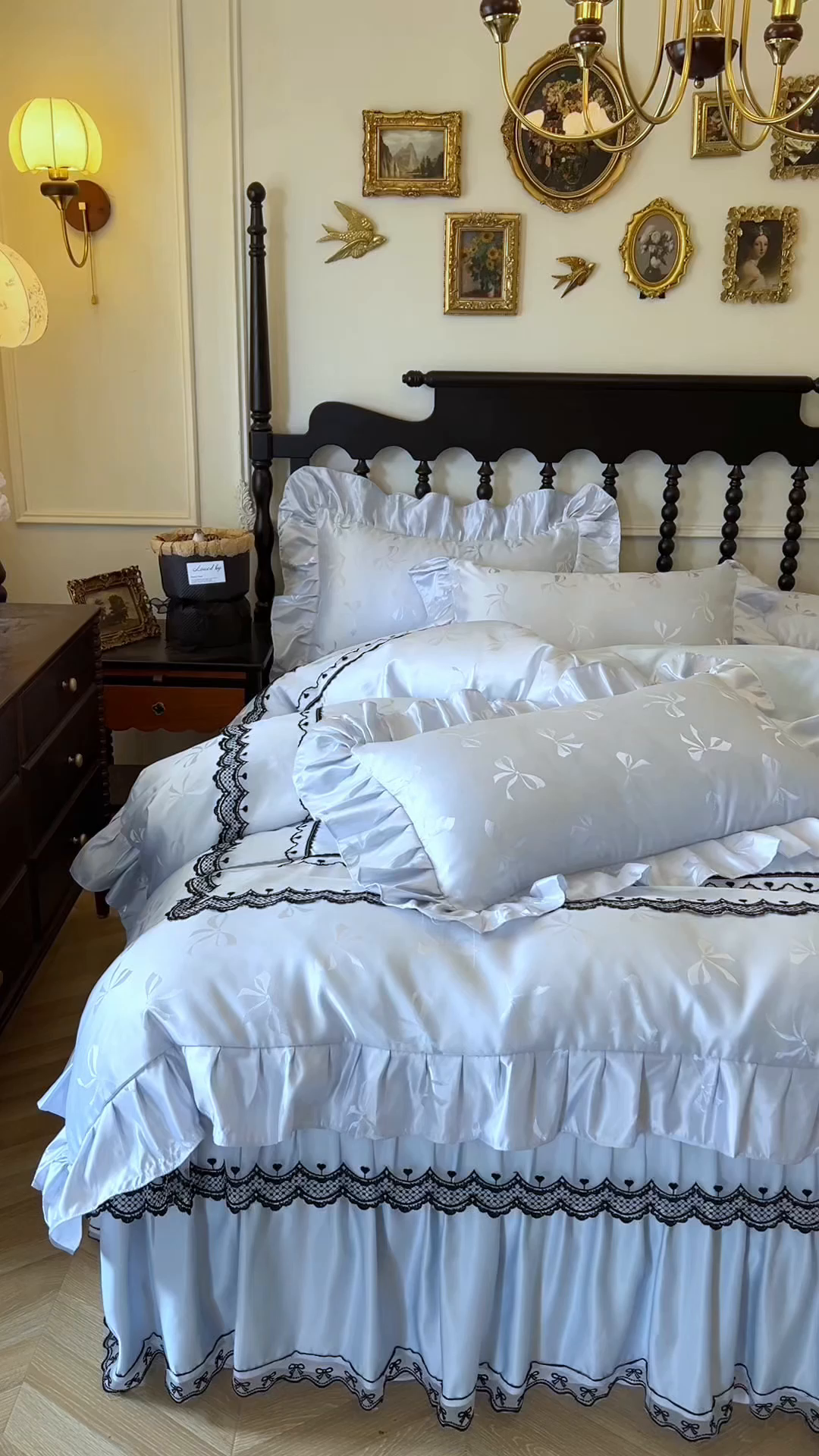 91家纺网 家纺一手货源 找家纺 网红馆（ck家纺）2025新款提花蕾丝边床裙四件套-相思蝶 相思蝶-米