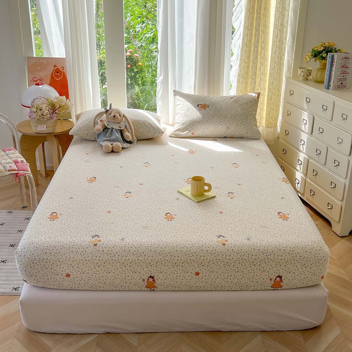 91家纺网 家纺一手货源 找家纺 沐芷 2025 沐芷A类双层纱床笠单件/床笠三件套  床笠款床罩床垫保护套罩 星砂入梦