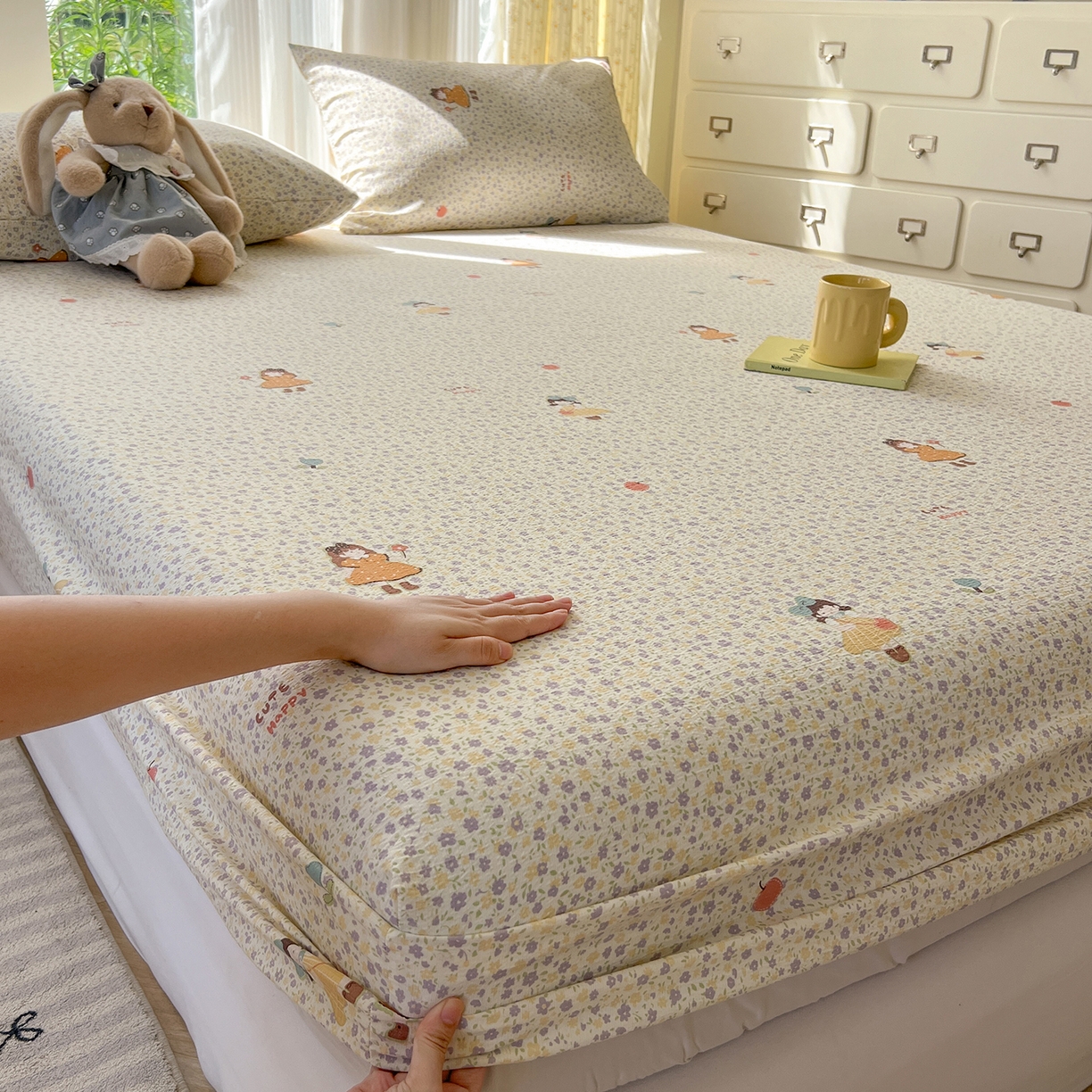 91家纺网 家纺一手货源 找家纺 沐芷 2025 沐芷A类双层纱床笠单件/床笠三件套  床笠款床罩床垫保护套罩 星砂入梦