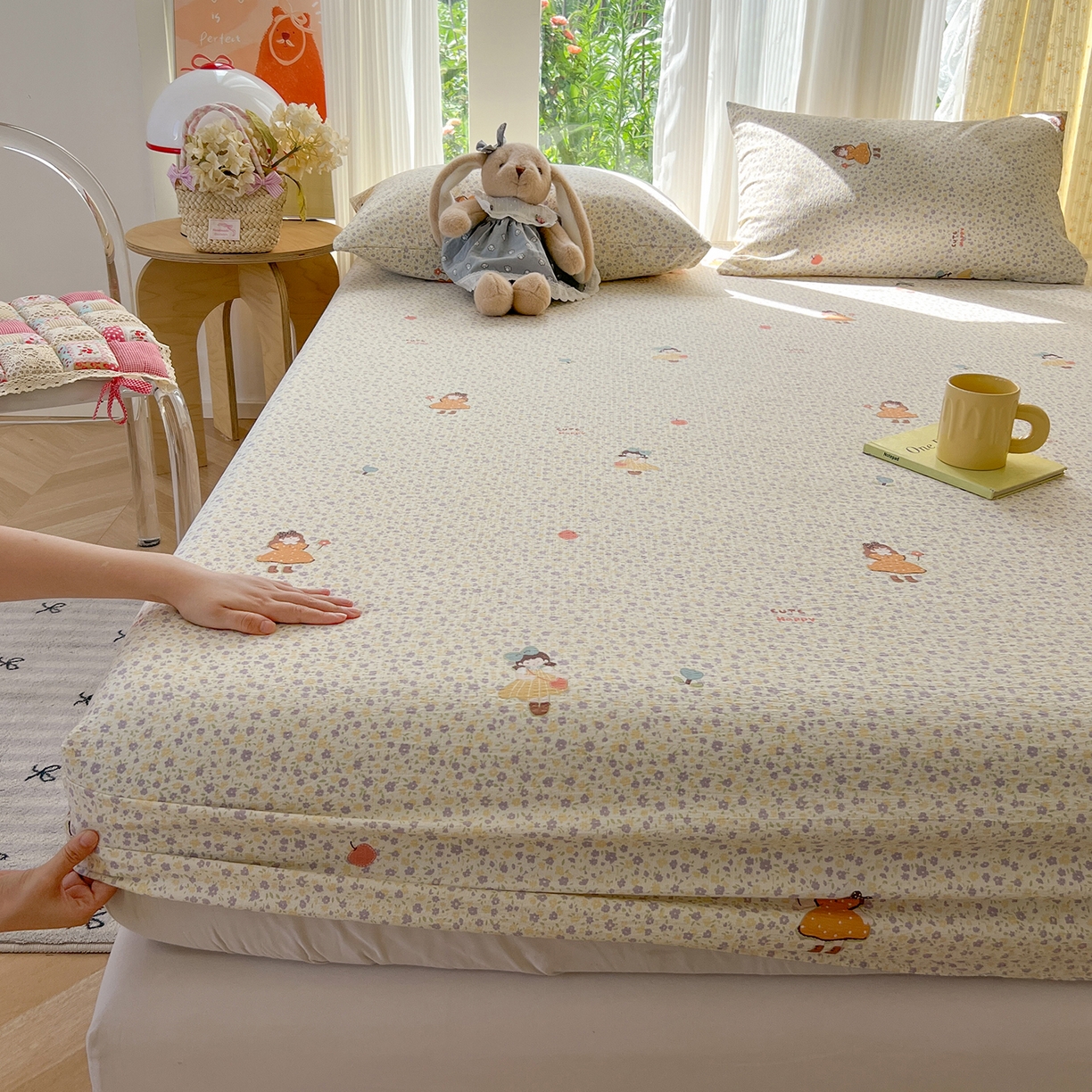 91家纺网 家纺一手货源 找家纺 沐芷 2025 沐芷A类双层纱床笠单件/床笠三件套  床笠款床罩床垫保护套罩 星砂入梦