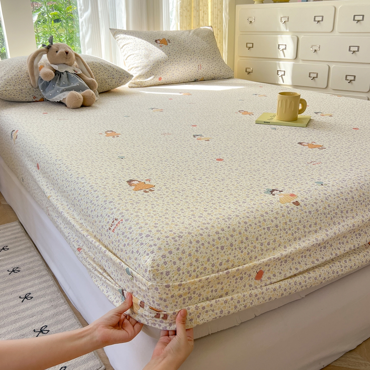 91家纺网 家纺一手货源 找家纺 沐芷 2025 沐芷A类双层纱床笠单件/床笠三件套  床笠款床罩床垫保护套罩 星砂入梦