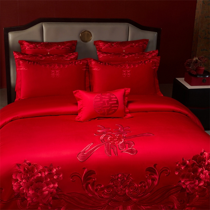 91家纺网 家纺一手货源 找家纺 宏羽纺家纺 2025新款全棉100%全棉新中式婚庆多件套全棉甜蜜之恋-红