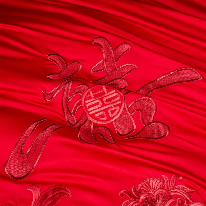 91家纺网 家纺一手货源 找家纺 宏羽纺家纺 2025新款全棉100%全棉新中式婚庆多件套全棉甜蜜之恋-红