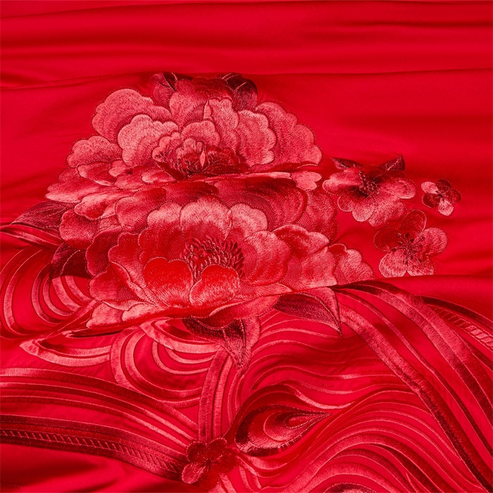 91家纺网 家纺一手货源 找家纺 宏羽纺家纺 2025新款全棉100%全棉新中式婚庆多件套全棉甜蜜之恋-红