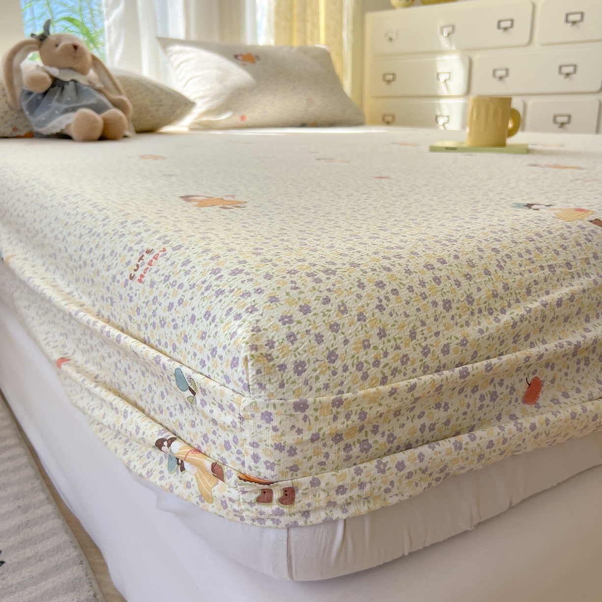 91家纺网 家纺一手货源 找家纺 沐芷 2025 沐芷A类双层纱床笠单件/床笠三件套  床笠款床罩床垫保护套罩 星砂入梦