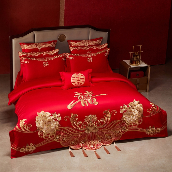 91家纺网 家纺一手货源 找家纺 宏羽纺家纺 2025新款全棉100%全棉新中式婚庆多件套全棉甜蜜之恋-金