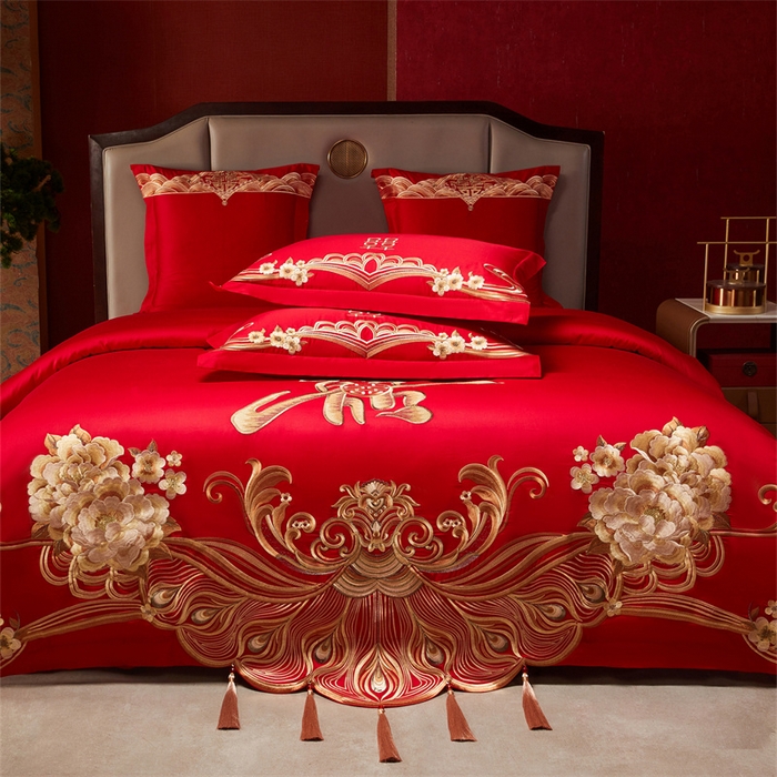 91家纺网 家纺一手货源 找家纺 宏羽纺家纺 2025新款全棉100%全棉新中式婚庆多件套全棉甜蜜之恋-金