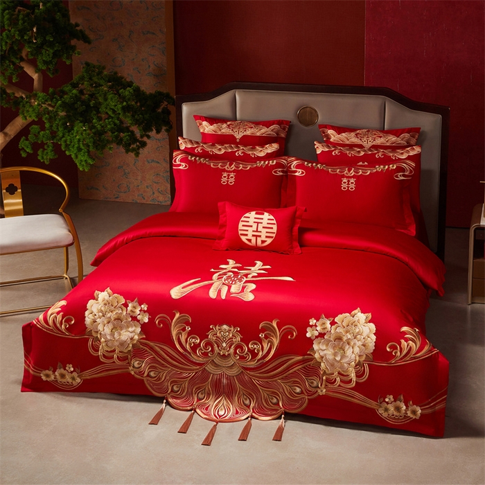 91家纺网 家纺一手货源 找家纺 宏羽纺家纺 2025新款全棉100%全棉新中式婚庆多件套全棉甜蜜之恋-金