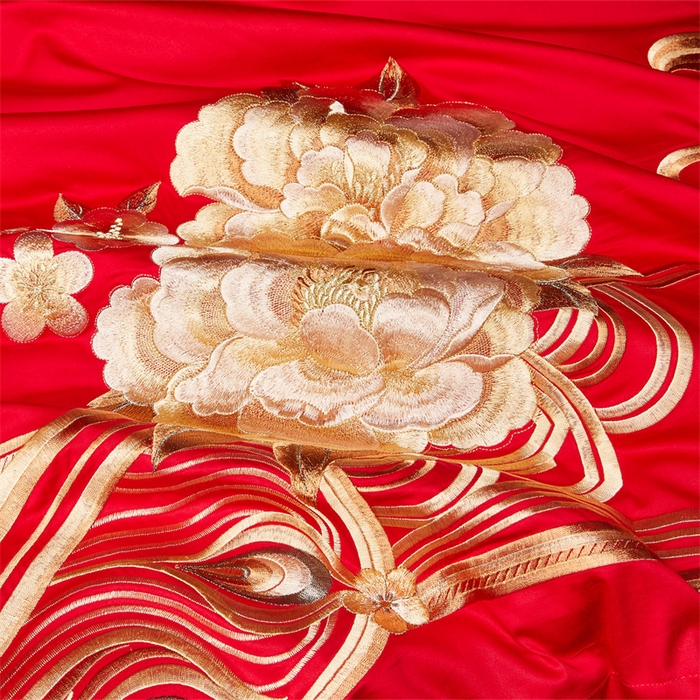 91家纺网 家纺一手货源 找家纺 宏羽纺家纺 2025新款全棉100%全棉新中式婚庆多件套全棉甜蜜之恋-金