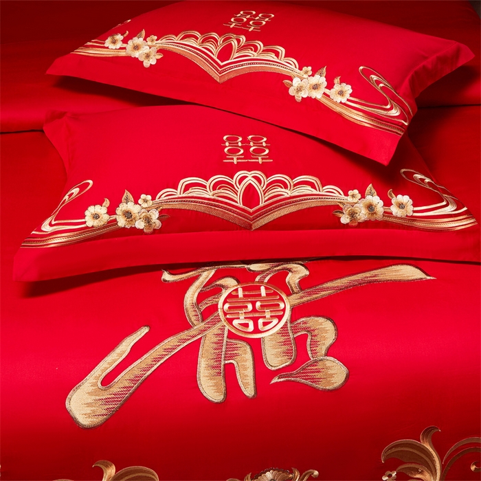 91家纺网 家纺一手货源 找家纺 宏羽纺家纺 2025新款全棉100%全棉新中式婚庆多件套全棉甜蜜之恋-金