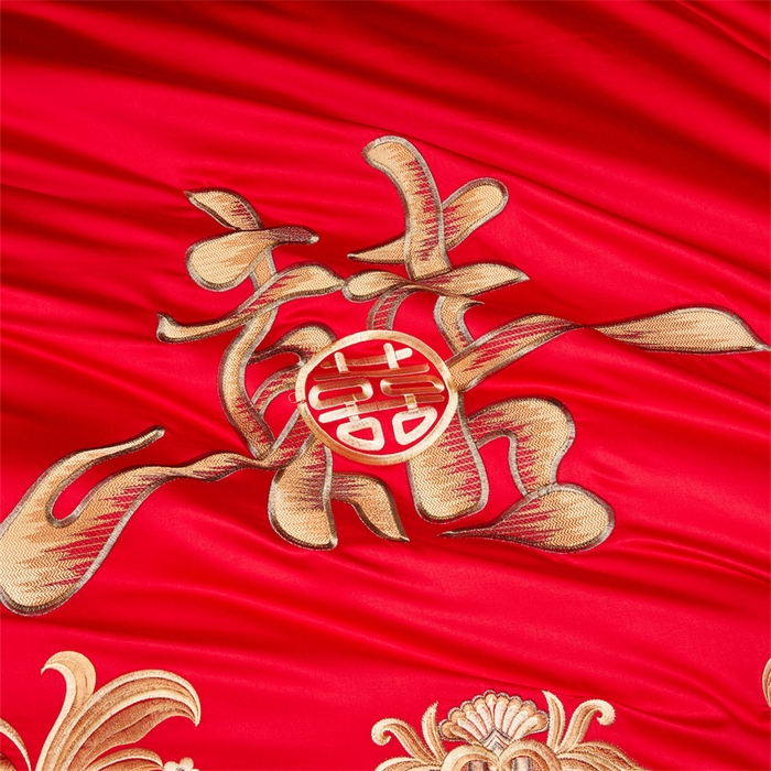 91家纺网 家纺一手货源 找家纺 宏羽纺家纺 2025新款全棉100%全棉新中式婚庆多件套全棉甜蜜之恋-金