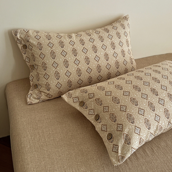 91家纺网 家纺一手货源 找家纺 仟网汇  2025新款亚麻纽扣款四件套 时光里