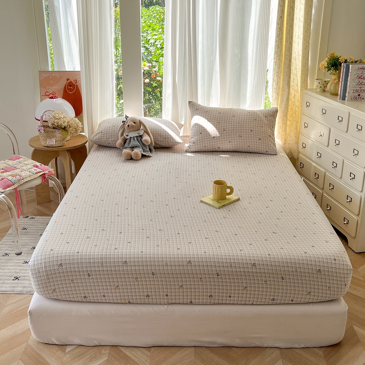 91家纺网 家纺一手货源 找家纺 沐芷 2025 沐芷A类双层纱床笠单件/床笠三件套  床笠款床罩床垫保护套罩 郁见