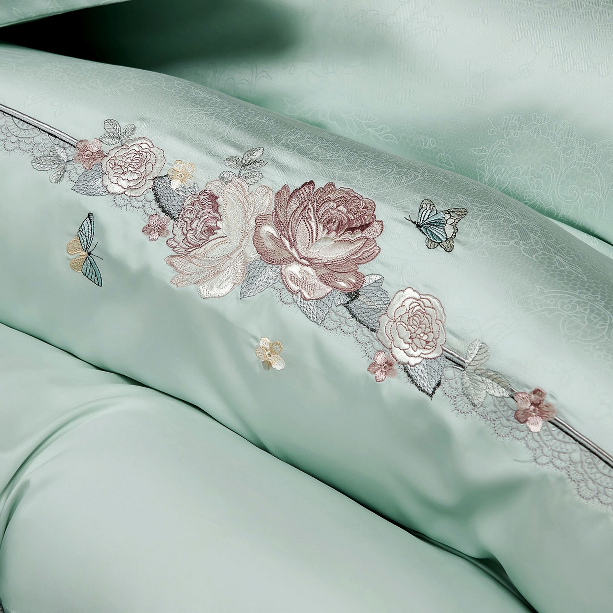 91家纺网 家纺一手货源 找家纺 U品汇 2025新款60S双股120支贡缎长绒棉提花纯棉全棉刺绣花四件套高端礼盒工艺款-夕颜 夕颜-浅石兰