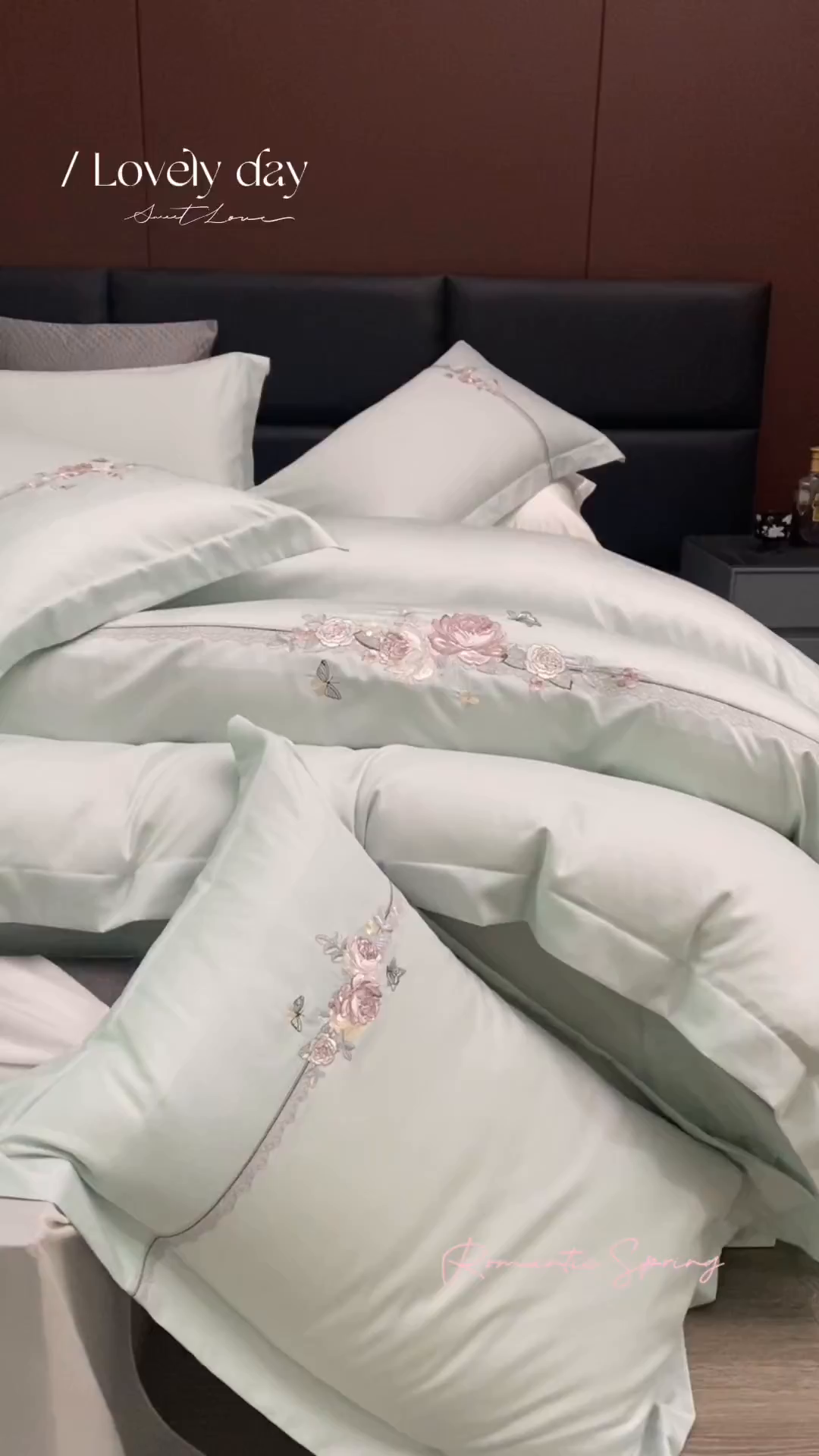 91家纺网 家纺一手货源 找家纺 U品汇 2025新款60S双股120支贡缎长绒棉提花纯棉全棉刺绣花四件套高端礼盒工艺款-夕颜 夕颜-松树绿