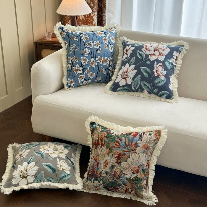 91家纺网 家纺一手货源 找家纺 （总）新奇异 2025新款排苏流苏色织提花抱枕