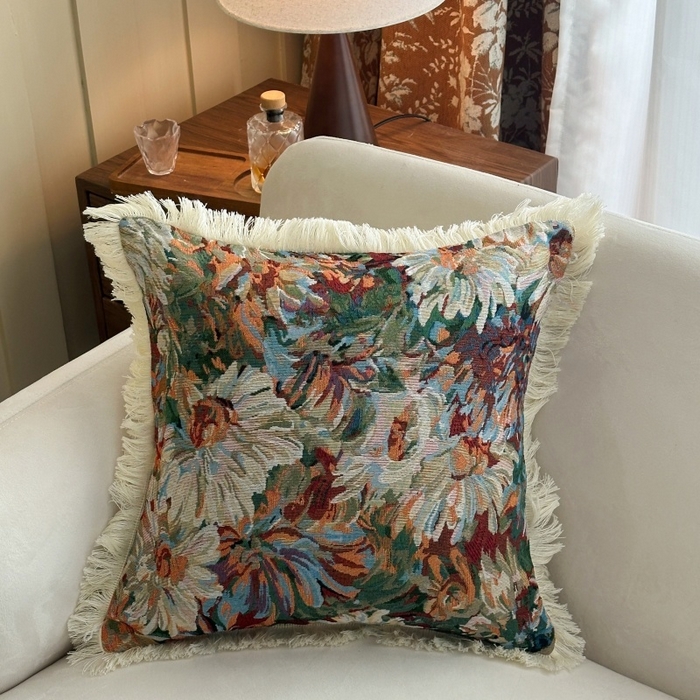 91家纺网 家纺一手货源 找家纺 （总）新奇异 2025新款排苏流苏色织提花抱枕