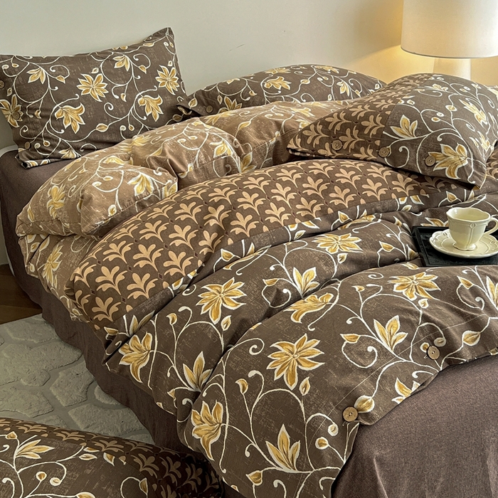 91家纺网 家纺一手货源 找家纺 仟网汇  2025新款亚麻纽扣款四件套 一路繁花