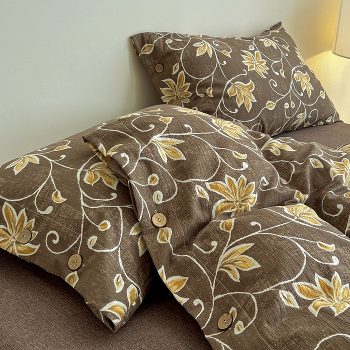 91家纺网 家纺一手货源 找家纺 仟网汇  2025新款亚麻纽扣款四件套 一路繁花