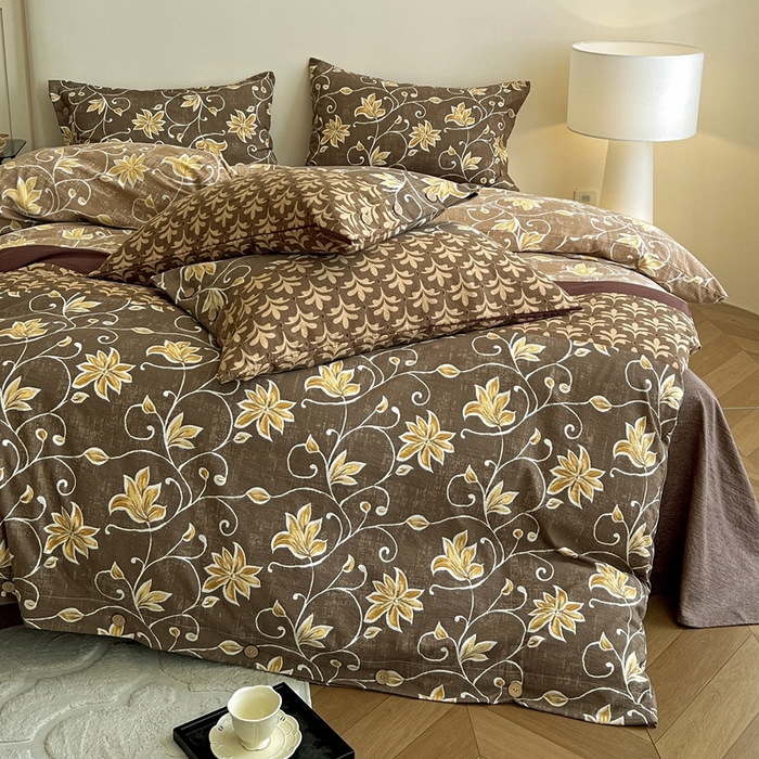 91家纺网 家纺一手货源 找家纺 仟网汇  2025新款亚麻纽扣款四件套 一路繁花