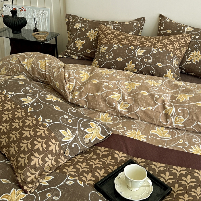 91家纺网 家纺一手货源 找家纺 仟网汇  2025新款亚麻纽扣款四件套 一路繁花