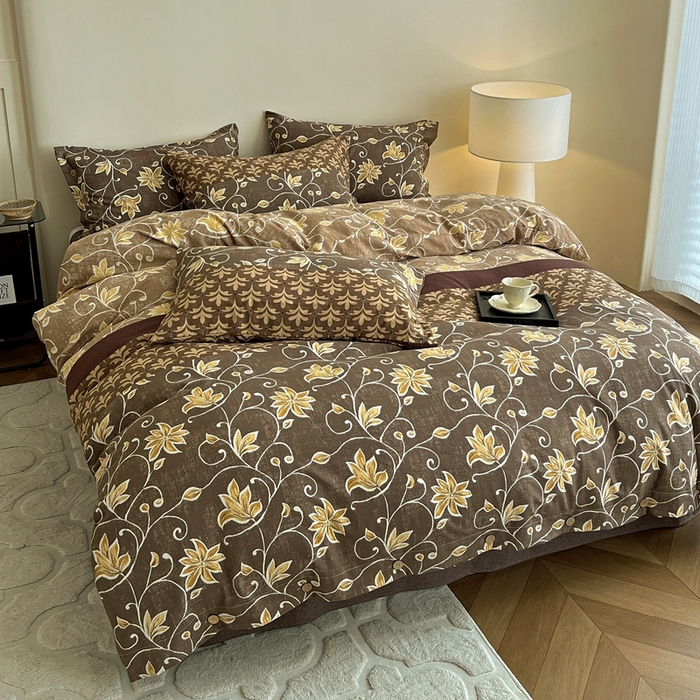 91家纺网 家纺一手货源 找家纺 仟网汇  2025新款亚麻纽扣款四件套 一路繁花