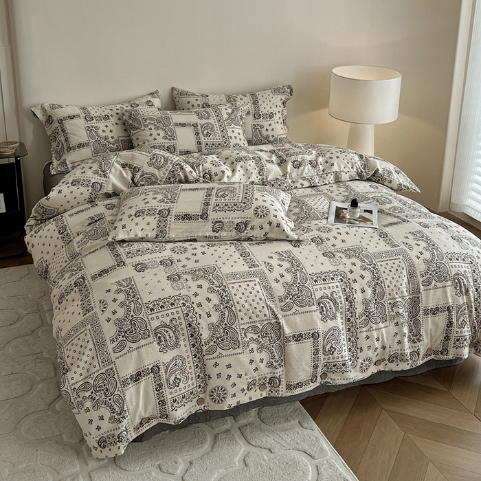 91家纺网 家纺一手货源 找家纺 仟网汇  2025新款亚麻纽扣款四件套 伊甸园