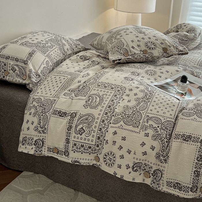 91家纺网 家纺一手货源 找家纺 仟网汇  2025新款亚麻纽扣款四件套 伊甸园