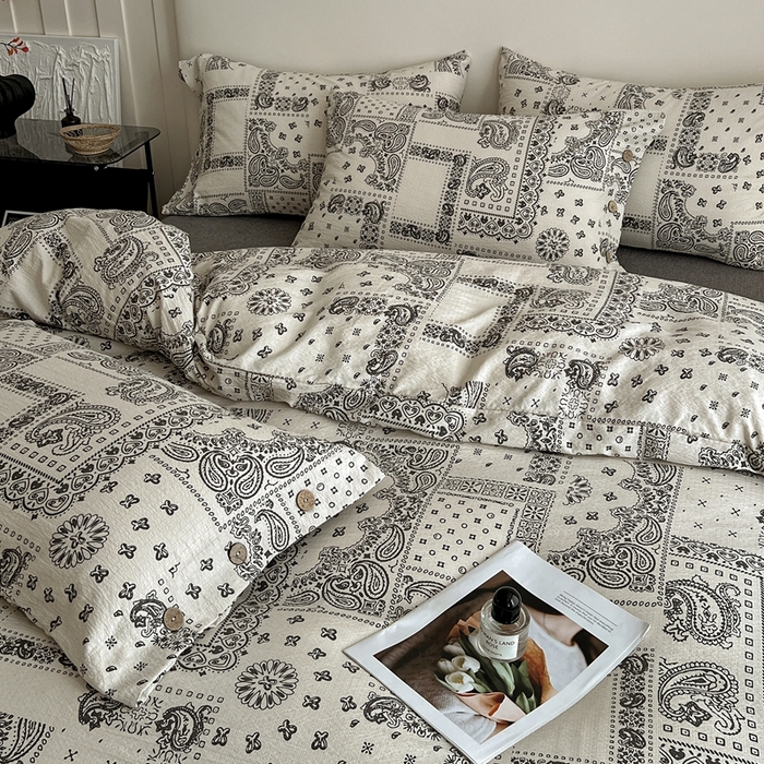 91家纺网 家纺一手货源 找家纺 仟网汇  2025新款亚麻纽扣款四件套 伊甸园