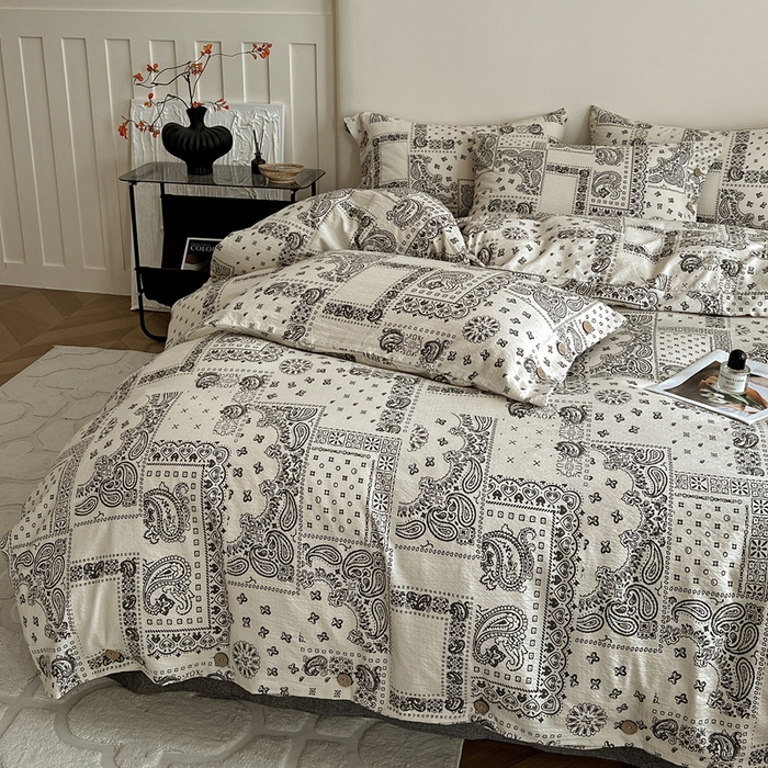 91家纺网 家纺一手货源 找家纺 仟网汇  2025新款亚麻纽扣款四件套 伊甸园