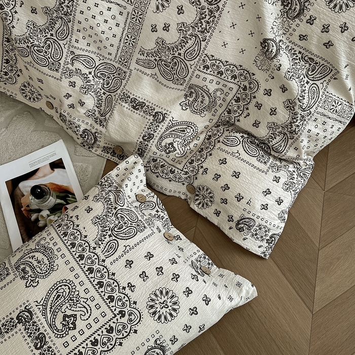 91家纺网 家纺一手货源 找家纺 仟网汇  2025新款亚麻纽扣款四件套 伊甸园