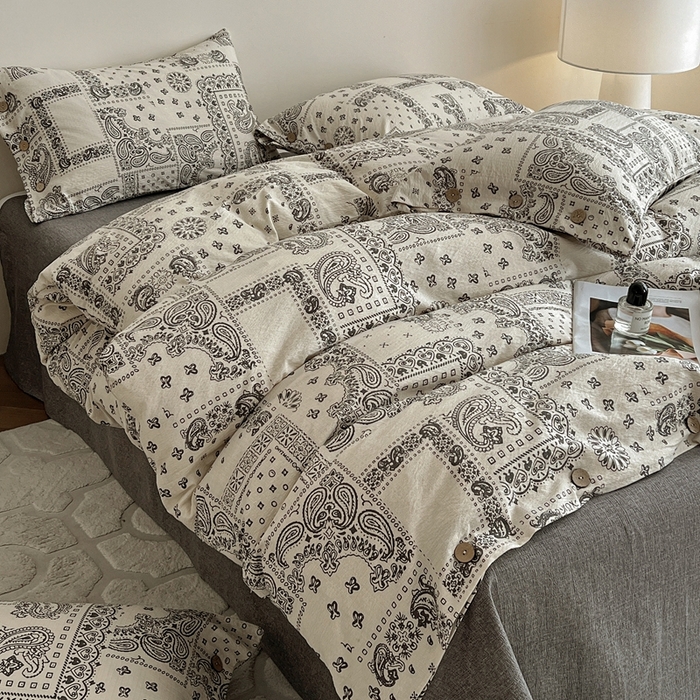 91家纺网 家纺一手货源 找家纺 仟网汇  2025新款亚麻纽扣款四件套 伊甸园