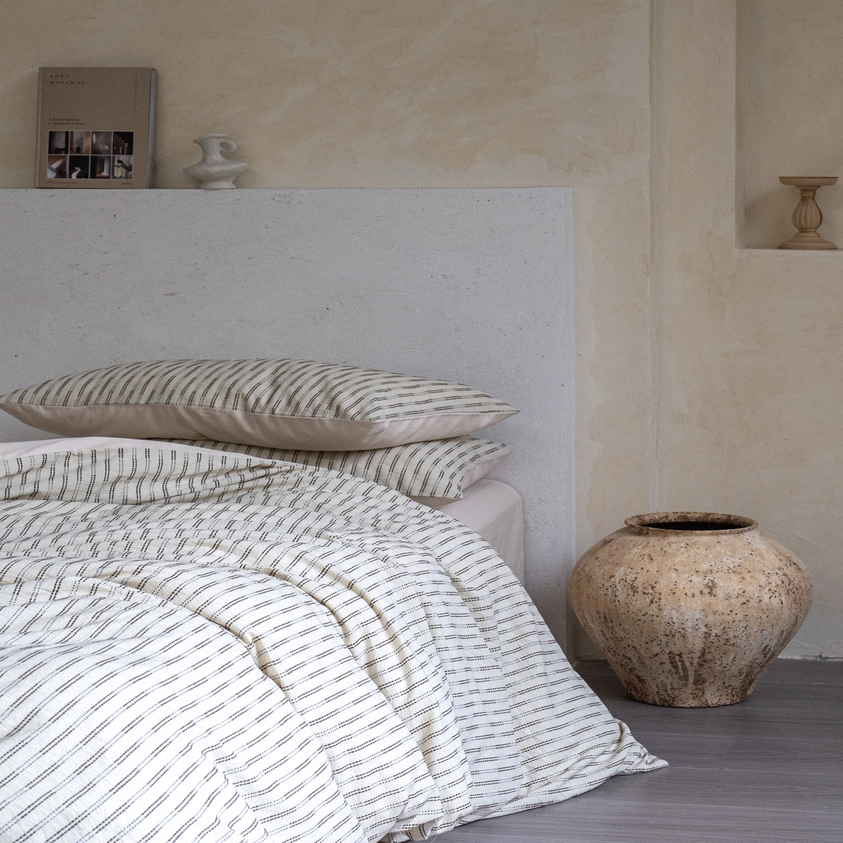 91家纺网 家纺一手货源 找家纺 （总）小春日和 2025新款纯棉水洗棉麻四件套穿绳特殊工艺被套高端民宿个性三件套纯色床单全棉床笠加大被套