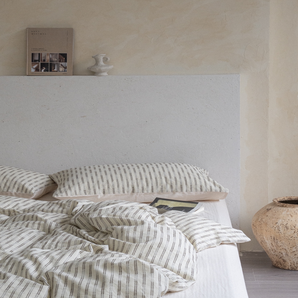 91家纺网 家纺一手货源 找家纺 （总）小春日和 2025新款纯棉水洗棉麻四件套穿绳特殊工艺被套高端民宿个性三件套纯色床单全棉床笠加大被套