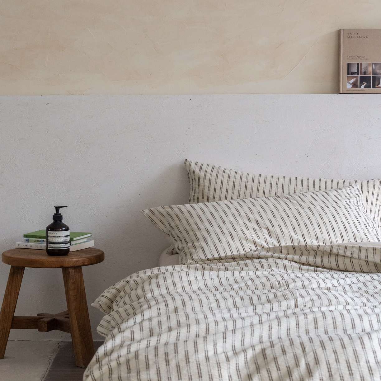 91家纺网 家纺一手货源 找家纺 （总）小春日和 2025新款纯棉水洗棉麻四件套穿绳特殊工艺被套高端民宿个性三件套纯色床单全棉床笠加大被套