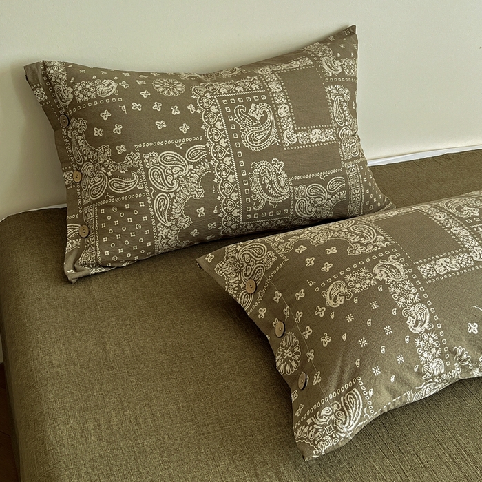 91家纺网 家纺一手货源 找家纺 仟网汇  2025新款亚麻纽扣款四件套 印象庄园